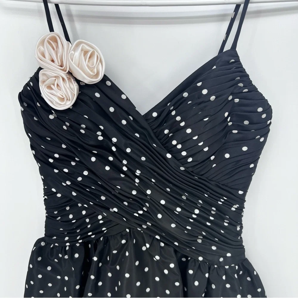 Hailey Logan by Adrianna Papell Black and Cream Polka Dot Mini Dress Size 3/4 - Picture 3 of 6